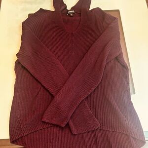 Express Purple V-Neck Ribbed Sweater with peek a boo shoulders